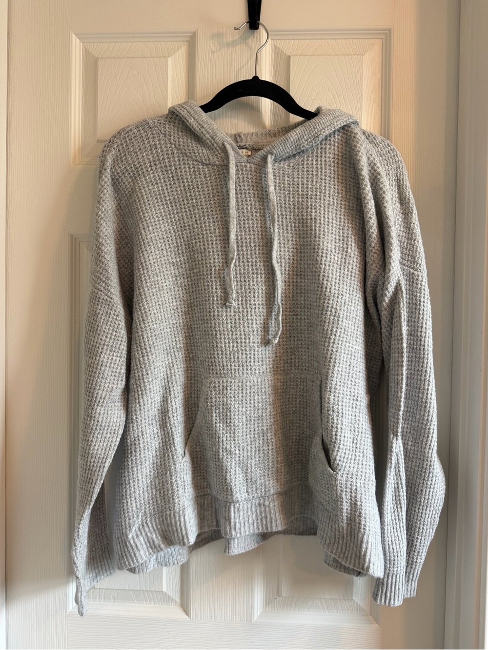 Aerie Light Grey Waffle Knit Hoodie Sweater